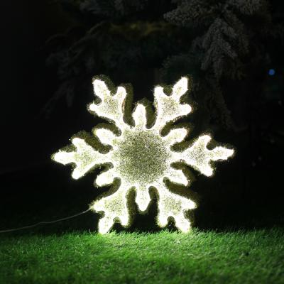 China Newish christmas garland with led lights metal frame snowflake with shinny cloth wrap with light strip decorations home for sale