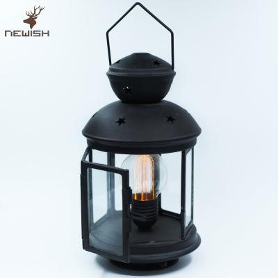 China Holiday-12*12*20.5CM metal lantern lighting christmas glass lantern  with 1L warm LED Edison bulb camping table light for sale