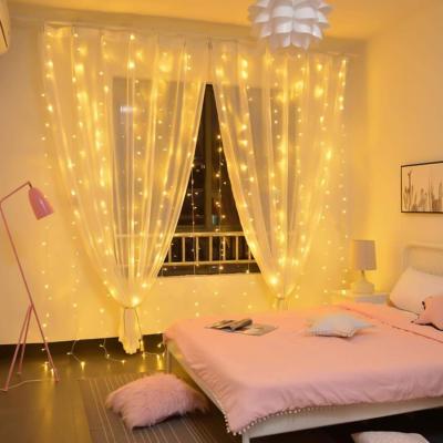 China USB remote control timer 8 light modes 300 LED waterfall Hanging string Window Christmas Curtain Lights For bedroom wall deco for sale