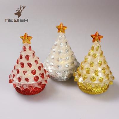 China Indoor table light CR2032 battery powered glitter gold silver 3D acrylic Christmas mini LED tree for holiday lighting for sale