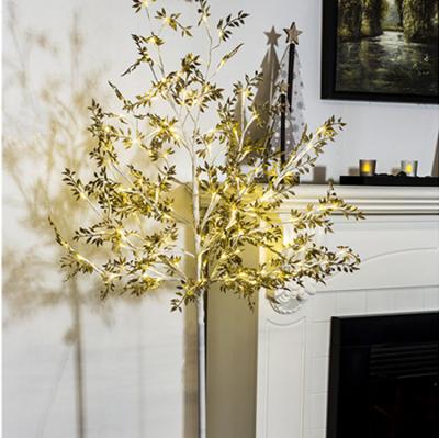 China cross base warm white LED gold leaves H150cm golden tree light for home decoration for sale