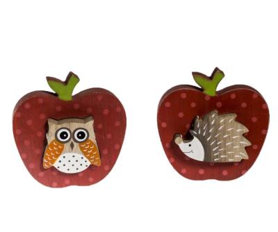 China Newish christmas decoration wooden deco colored wood apple with owl/hedgehog deco for sale