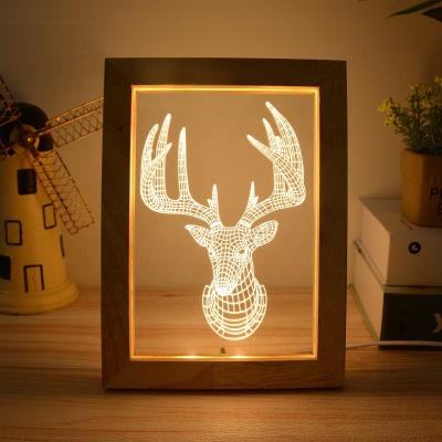 China Newish customized picture USB Valentine gift wooden 3D acrylic LED photo frame light box night lamp for sale