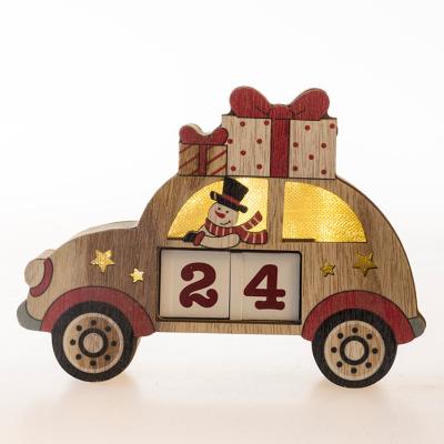 China Kanlong colorful wood craft  7.3inch  light up car  christmas home decor3LED string light  for  kids wooden decor for sale