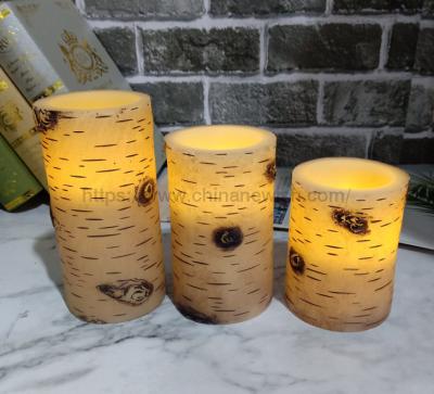 China Flameless Professional manufacturer pillar candles home decor creative Birch surface wax led candle for sale