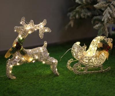 China Large silver gold reindeer sleigh 3d decoration eid outdoor led christmas motif light for sale