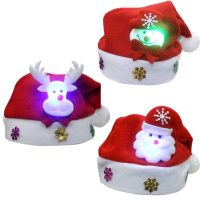 China Kanlong Custom DIY New Funny Non Woven Knit Adult Kids Child Xmas Decoration Reindeer Santa Snowman Top Led Light Christmas Hat for sale