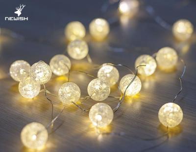 China Newish Battery Operated Modern Acrylic Dia1.8Cm Crack Ball  Copper Wire Luces Led Fairy String Light With 20L Warm White for sale