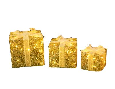 China Kanlong light up set of 3 golden glitter cotton gift box christmas decoration light for holiday lighting decor for sale