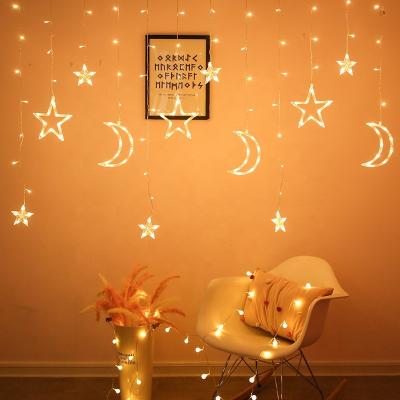 China Kanlong Twinkle star moon decoration fairy string window christmas safety led curtain lights for sale