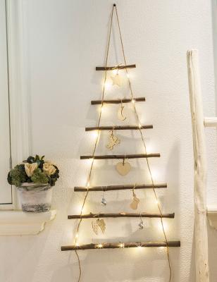 China Christmas home decor nordic H25.6inch wooden stick rope triangle lights 30pcs mini leds wall decor with lights for sale