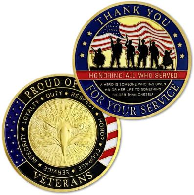 China Europe Custom Design Double Side 3D Gold Soft Antique Enamel Thank You For Your Service Metal Appreciation Challenge American Coin for sale