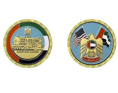 China Europe Double Side 3D Enamel Soft Metal Reward Challenge Coins Custom Design UAE And USA Friendship for sale