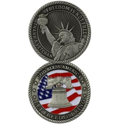 China Europe Custom Design Liberty God Bless America Soft Enamel Metal Old Challenge Coin 3D Nickel Plating Casting Ancient Statue for sale