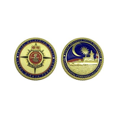 China Custom Europe On Behalf Of Malaysia Boat KD PERDANA Double Side 3D Gold Plating Enamel Metal Medal Challenge Coin for sale