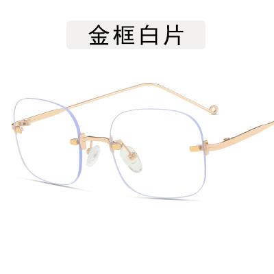 China PC Glass GD7433 Shatterproof Stock Blue Light Blocking Glasses Vintage Rimless Square 2021 Optical Sights for sale