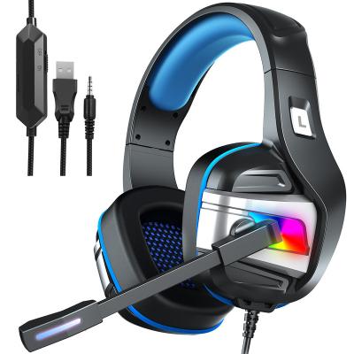 China Factory Economical Computer Gaming Earbuds Stereo Earphone Over Ear Wired Headset With MIC LED Light for sale