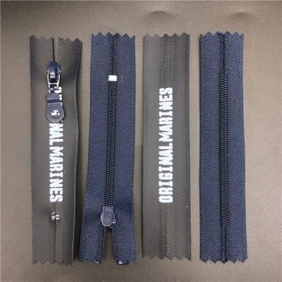 China Viable Waterproof Machine Product Print Logo Waterproof Zipper Zipper For Shoes for sale