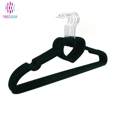 China Space Saving Heart Shape Clip Hanger Non Flocking Velvet Coat Hanger for sale