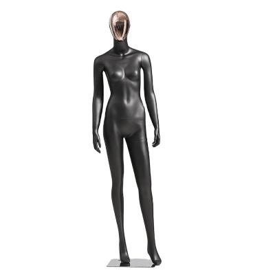 China High Quality Luxury Realistic Fiberglass Full-body Mannequin Black Gold Chrome Female Mannequins With Stand For Clothes Display for sale