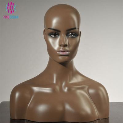 China Realistic Female Wig Display Half Body Mannequin Head Fiberglass Bust for sale