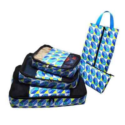 China Printed Organizer Travel Bag Set Oxford Fabric Storage+mesh Mesh Zipper Toiletry Luggage Bags for sale