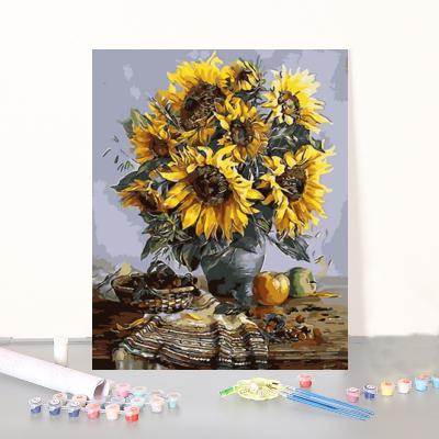 China Home Decorations.Gifts R-FY2798 DIY Paint By Numbers Kits For Kids/Adults Wall Art Sunflowers Hand Painted Oil Painting By Numbers for sale