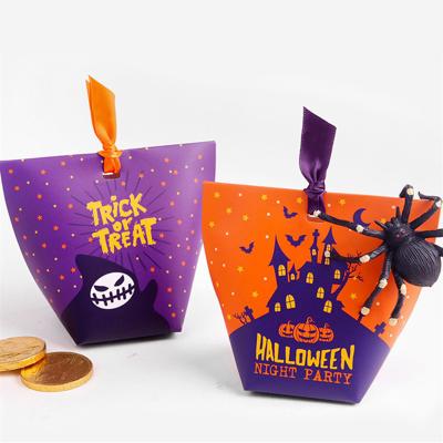 China ZL Wholesale Recyclable Cookie Chocolate Gift Box Packaging Black Pumpkin Mini Custom Halloween Candy Bag Collapsible Without Ribbon for sale