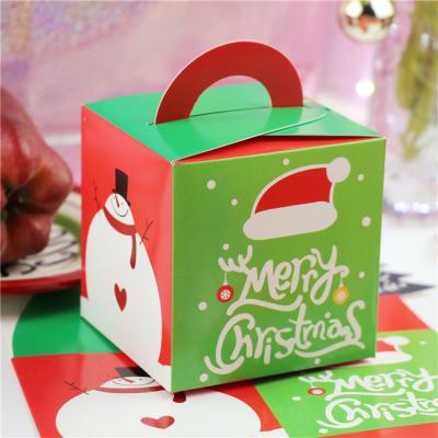 China ZL 2019 New Recycled Materials Cartoon Printing Retro Square Christmas Gift Boxes Foldable Kraft Paper Cookies Candy Cake Boxes Small With Handle for sale