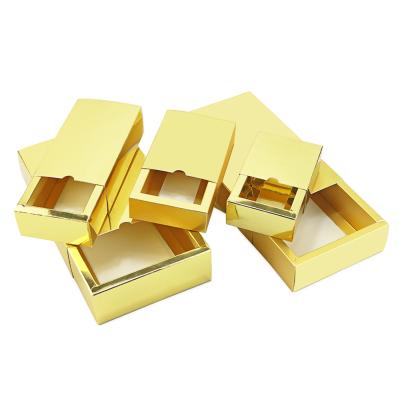 China Recyclable Luxury Bright Gold Art Paper Drawer Jewelry Gift Box Packaging for sale