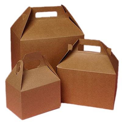 China Recycled Materials Kraft Paper Cake Carry Out Food Packaging Box With Handle for sale