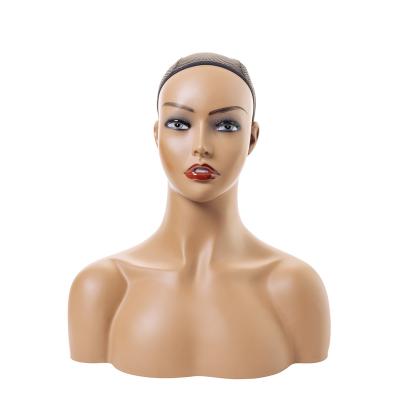 China PVC material mannequin head for wig display wig heads stand female doll head model with shoulder mask sunglass hat hair wig display stand for sale