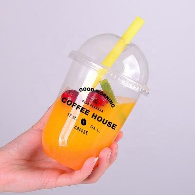 China Single wall logo printed take away cup plastic u-shape cup for milk tea smoothie for sale