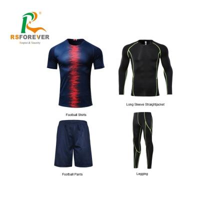 China High Quality Custom Design Latest Style Kids Soccer Shirts / Jersey Set Four-Piece Including Shirts+pants+Straightjacket+Leggings for sale