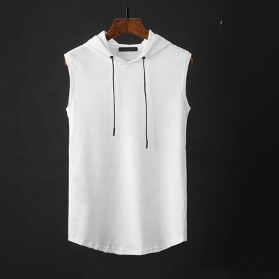 China Anti-pilling low MOQ custom design sleeveless men hoodie for gym, streetwear and leisure for sale