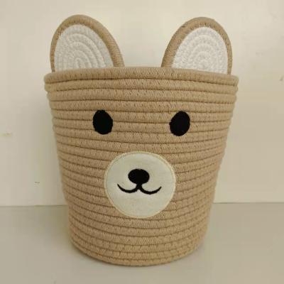 China Traditional Handmade Graceful Woven Foldable Cotton Rope Handle Laundry Storage Basket for sale