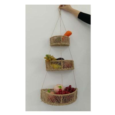 China 12 2021 Natural Macrame 2021 Decor Plant Plankton Round Flower Wall Hanging Storage Baskets Viable Home Liners Hanging Fruit Basket Rack for sale