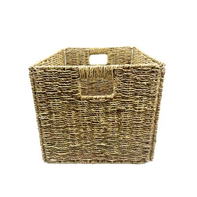 China Hot Sale Environmentally Friendly Cheap Vintage Woven Wheat Storage Plant Plankton Straw Baskets Collapsible Mini Small Folding Laundry Decoration for sale