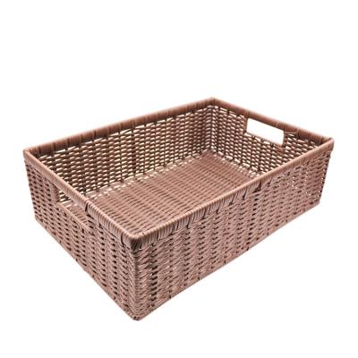 China Sustainable Washable Handweaved Poly Rattan Laundry Basket For Bathroom for sale