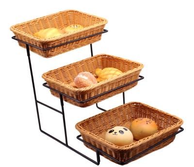 China KOREAN Supermarket 3-Tier displying shelf rack with polywicker basket for supermarket for sale