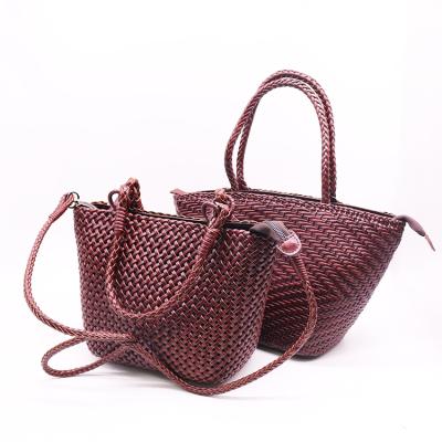 China 2022 PORTABLE luxury fashion customized hand woven genuine or PU rattan woven leather beach bag shoulder lady bag for sale