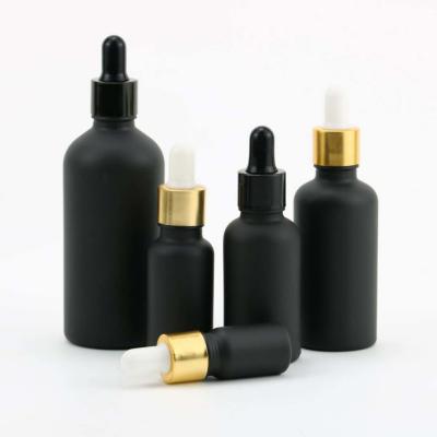 China 5ml 10ml 15ml Essential Oil Bottles Matte Black With Dropper Frosted for sale