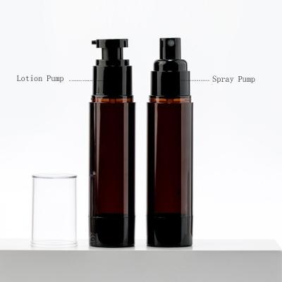 China Brown Empty Airless Pump Bottles Lotion Mist Spray Skin Care Cosmetic Bottle for sale