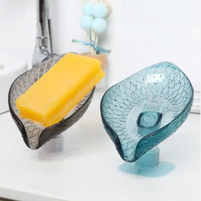 China Modern Creative Leaves Shape Plastic Bathroom Sponge Drain Soap Dish Holder for sale