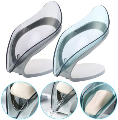 China Modern Bathroom Shower Sponge Storage Tray Leaf Shape Soap Box Drain Soap Holder With Sucker for sale