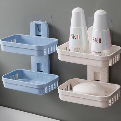 China Creative Wall Mounted Bathroom Plastic Viable Double Racks Drainage Soap Storage Racks for sale