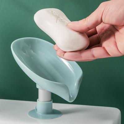 China New Sustainable Creative Leaf Shape Drain Plastic Bathroom Storage Laundry Soap Box for sale