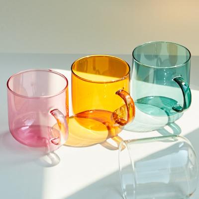 China Wholesale Clear Viable Home Heat Resistant Colored Glass Milk Tea Cup Coffee Cup With Handle for sale