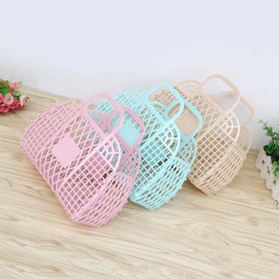 China Bathroom Sustainable Hollow Storage Container Portable Plastic Wash Laundry Basket With Handle for sale