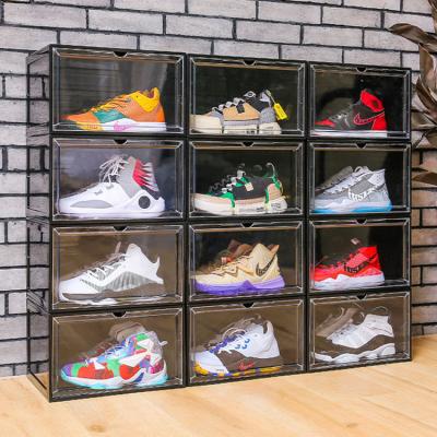 China (Other) Adjustable Folding Plastic Thickened Stackable Drawer Shoe Boxes Clear Shoe Boxes Crate Rack for sale